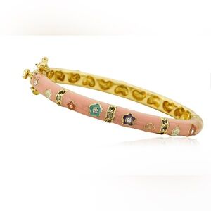 Pink Enamel Floral Bangle snap closure Bracelet